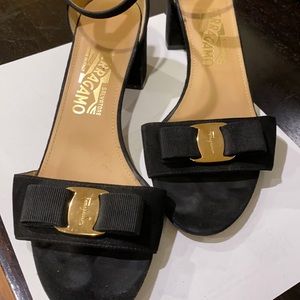 Gently worn twice black suede Ferragamo heels.